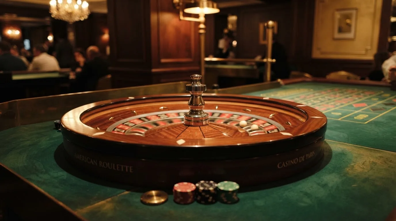 Roulettehjul og spillemærker på grønt filt i varmt aftenlys — casino uden dansk licens